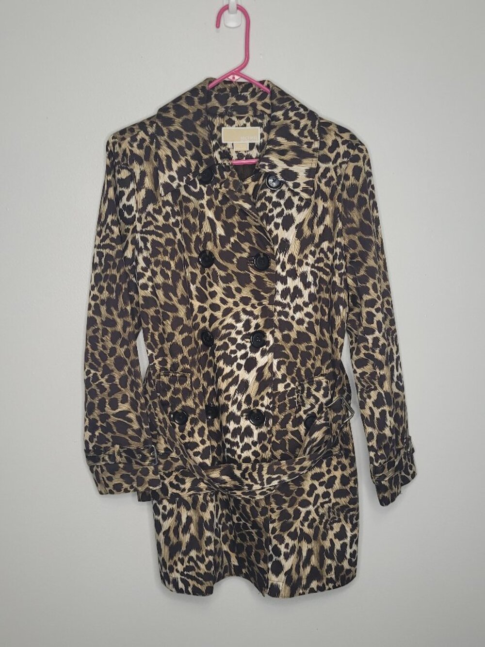 Michael Michael Kors cheetah animal print trench style lined coat size large - Picture 2 of 10